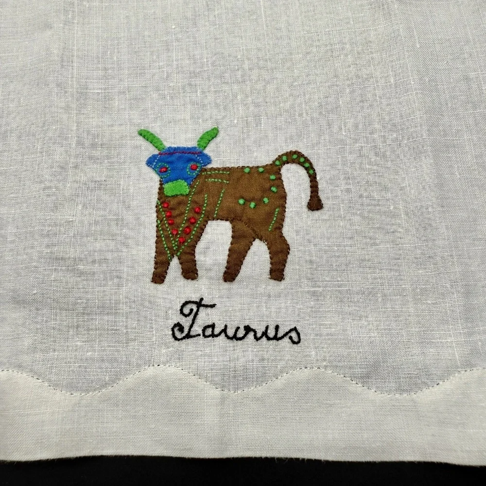 Vintage Hand Embroidered Taurus Madeira Fingertip Towel